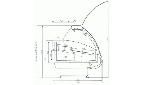 чертеж холодильной витрины MODENA-v-k-GN (серия W-PVP-k-GN) Cold