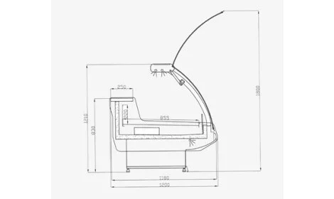чертеж тепловой витрины MODENA/W-PVP-k нагреваемая (+30°C - + 60°C)